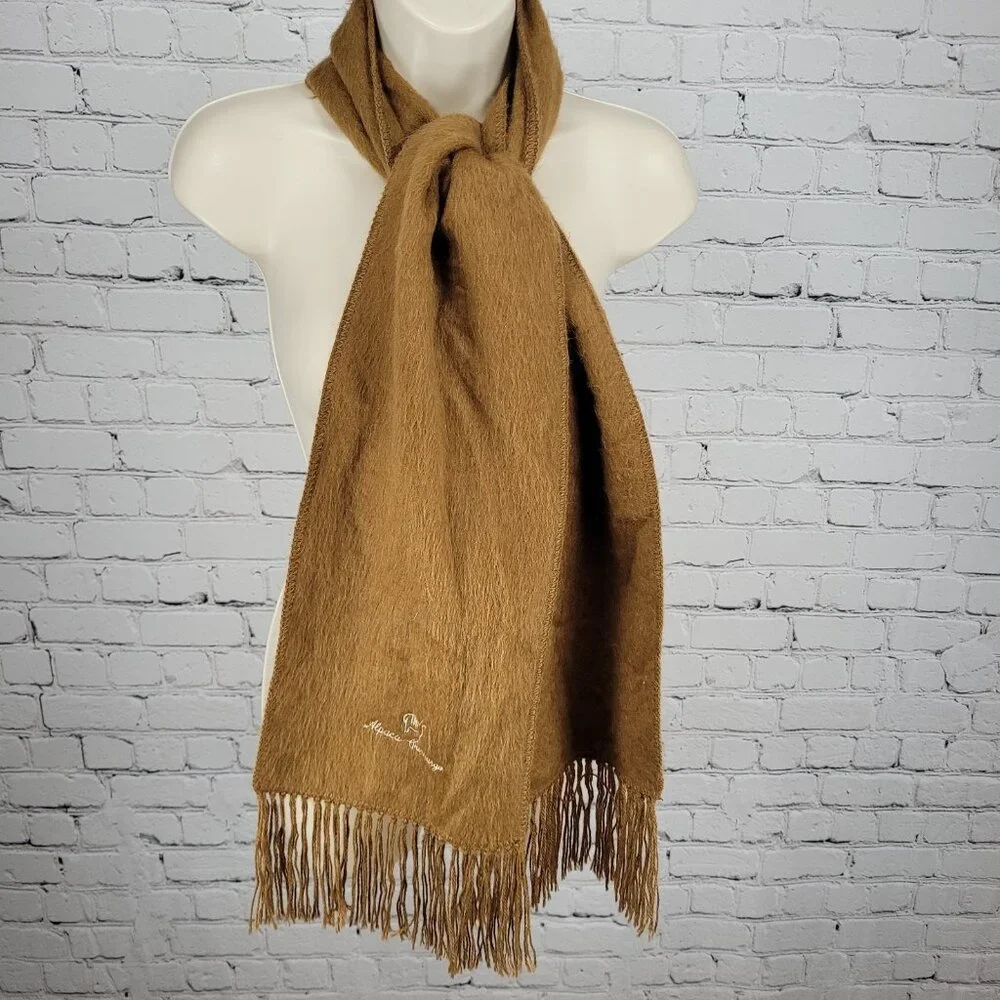 Alpaca Camargo Brown Soft Fuzzy Cozy Woven Tassle Fringe Scarf 68x9